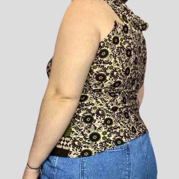 Vintage 90s floral cowl neck sleeveless blouse - Picture 3 of 4